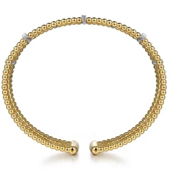 Clearance Gabriel & Co. Wide 14K White-Yellow Gold Bujukan Cuff Bangle with Diamond Bar Stations