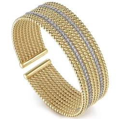 Hot Gabriel & Co. Wide 14K White-Yellow Gold Bujukan Bead Cuff Bracelet with Diamond Channels