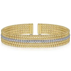 Outlet Gabriel & Co. Wide 14K White-Yellow Gold Bujukan Diamond Cuff Bangle