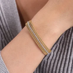 Outlet Gabriel & Co. Wide 14K White-Yellow Gold Bujukan Diamond Cuff Bangle