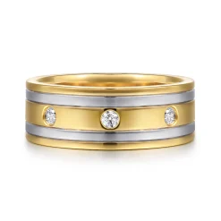 Sale Gabriel & Co. Wide 14K White-Yellow Gold Diamond Mens Band in High Polish Finish