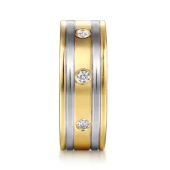 Sale Gabriel & Co. Wide 14K White-Yellow Gold Diamond Mens Band in High Polish Finish