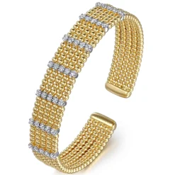 Hot Gabriel & Co. Wide 14K White-Yellow Gold Multi Row Diamond Bujukan Bangle