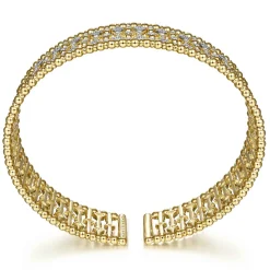 Best Gabriel & Co. Wide 14K Yellow Gold Cage Cuff Bracelet with Diamond Stations
