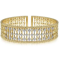 Best Gabriel & Co. Wide 14K Yellow Gold Cage Cuff Bracelet with Diamond Stations