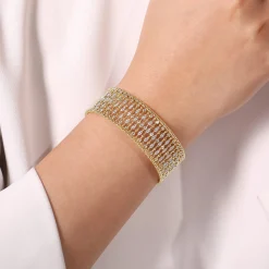 Hot Gabriel & Co. Wide 14K Yellow Gold Cage Cuff Bracelet with Diamond Stations
