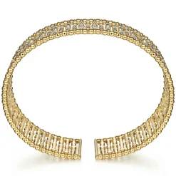 Hot Gabriel & Co. Wide 14K Yellow Gold Cage Cuff Bracelet with Diamond Stations