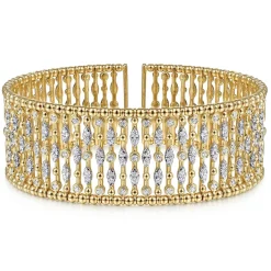 Hot Gabriel & Co. Wide 14K Yellow Gold Cage Cuff Bracelet with Diamond Stations