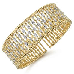 Hot Gabriel & Co. Wide 14K Yellow Gold Cage Cuff Bracelet with Diamond Stations