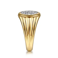 Clearance Gabriel & Co. Wide 14K Yellow Gold Cluster Diamond Mens Ring in High Polish Finish
