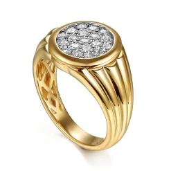 Clearance Gabriel & Co. Wide 14K Yellow Gold Cluster Diamond Mens Ring in High Polish Finish