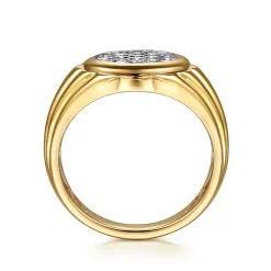 Clearance Gabriel & Co. Wide 14K Yellow Gold Cluster Diamond Mens Ring in High Polish Finish