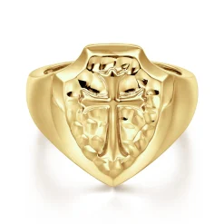 Online Gabriel & Co. Wide 14K Yellow Gold Cross Signet Ring in High Polished Finish