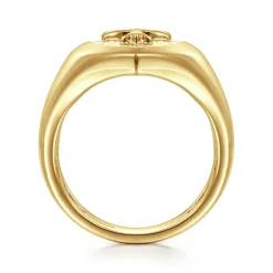 Online Gabriel & Co. Wide 14K Yellow Gold Cross Signet Ring in High Polished Finish