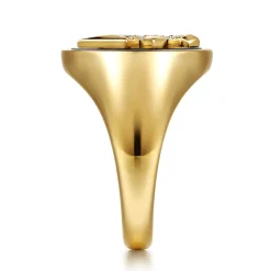 Gabriel & Co. Wide 14K Yellow Gold Diamond and Onyx Cross Signet Ring