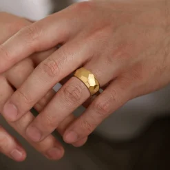 Gabriel & Co. Wide 14K Yellow Gold Faceted Band in High Polished Finish