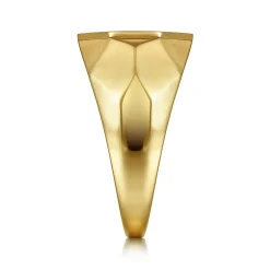Best Gabriel & Co. Wide 14K Yellow Gold Faceted Signet Ring with Pave Diamonds in High Polished Finish