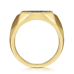 Outlet Gabriel & Co. Wide 14K Yellow Gold Faceted Signet Ring with Black Diamond Pave in High Polished Finish