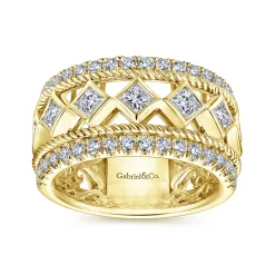 Best Gabriel & Co. Wide 14K Yellow Gold Geometric Princess Cut and Round Diamond Anniversary Band - 1.6 ct