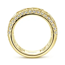 Best Gabriel & Co. Wide 14K Yellow Gold Geometric Princess Cut and Round Diamond Anniversary Band - 1.6 ct