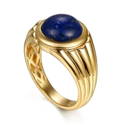 Best Gabriel & Co. Wide 14K Yellow Gold Lapis Mens Ring in High Polished Finish