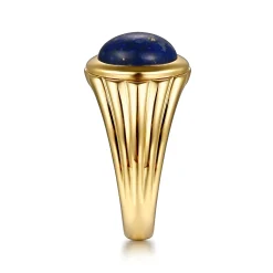 Best Gabriel & Co. Wide 14K Yellow Gold Lapis Mens Ring in High Polished Finish