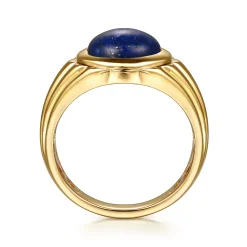 Best Gabriel & Co. Wide 14K Yellow Gold Lapis Mens Ring in High Polished Finish
