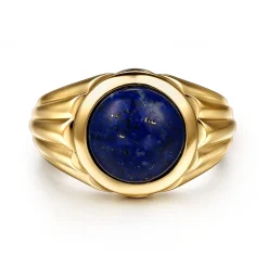 Best Gabriel & Co. Wide 14K Yellow Gold Lapis Mens Ring in High Polished Finish