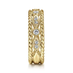 Online Gabriel & Co. Wide 14K Yellow Gold Marquise and Round Station Diamond Anniversary Band with Twisted Rope Frame - 0.25 ct