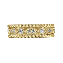 Online Gabriel & Co. Wide 14K Yellow Gold Marquise and Round Station Diamond Anniversary Band with Twisted Rope Frame - 0.25 ct