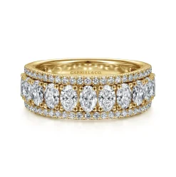 Outlet Gabriel & Co. Wide 14K Yellow Gold Oval and Round Diamond Anniversary Band - 1.9 ct