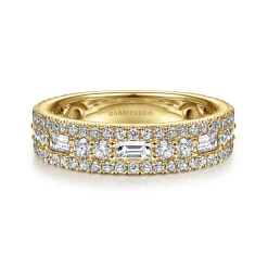 Online Gabriel & Co. Wide 14K Yellow Gold Round and Baguette Diamond Anniversary Band - 1.15 ct