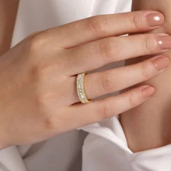 Online Gabriel & Co. Wide 14K Yellow Gold Round and Baguette Diamond Anniversary Band - 1.15 ct