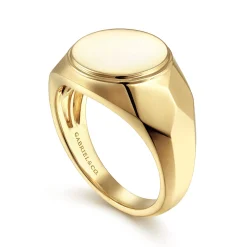 Clearance Gabriel & Co. Wide 14K Yellow Gold Round Signet Ring in High Polished Finish