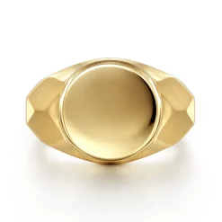 Clearance Gabriel & Co. Wide 14K Yellow Gold Round Signet Ring in High Polished Finish