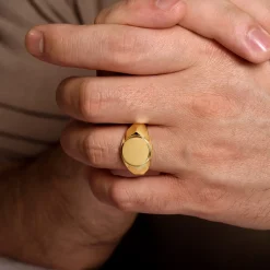 Clearance Gabriel & Co. Wide 14K Yellow Gold Round Signet Ring in High Polished Finish