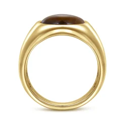 New Gabriel & Co. Wide 14K Yellow Gold Signet Ring with Tiger Eye Stone in High Polish Finish
