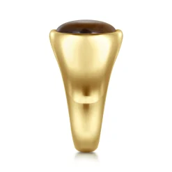 New Gabriel & Co. Wide 14K Yellow Gold Signet Ring with Tiger Eye Stone in High Polish Finish