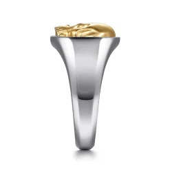 Clearance Gabriel & Co. Wide 925 Sterling Silver and 14K Yellow Gold Skull Signet Ring