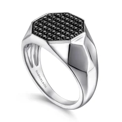 Online Gabriel & Co. Wide 925 Sterling Silver Faceted Signet Ring with Black Spinel Pave in High Polished Finish