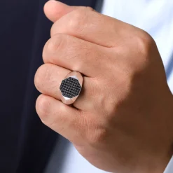 Online Gabriel & Co. Wide 925 Sterling Silver Faceted Signet Ring with Black Spinel Pave in High Polished Finish