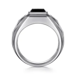 Sale Gabriel & Co. Wide 925 Sterling Silver Faceted Mens Ring with Onyx in High Polished Finish