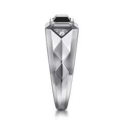 Sale Gabriel & Co. Wide 925 Sterling Silver Faceted Mens Ring with Onyx in High Polished Finish