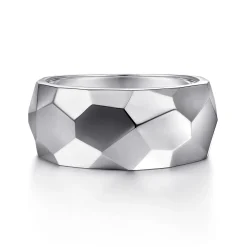 Discount Gabriel & Co. Wide 925 Sterling Silver Faceted Band in High Polished Finish
