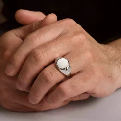 Sale Gabriel & Co. Wide 925 Sterling Silver Round Signet Ring in High Polished Finish