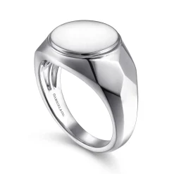 Sale Gabriel & Co. Wide 925 Sterling Silver Round Signet Ring in High Polished Finish