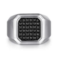 Outlet Gabriel & Co. Wide 925 Sterling Silver Signet Ring with Black Spinel in High Polish Finish