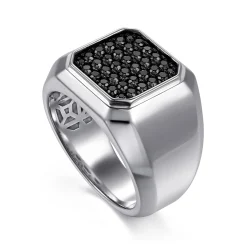 Outlet Gabriel & Co. Wide 925 Sterling Silver Signet Ring with Black Spinel in High Polish Finish