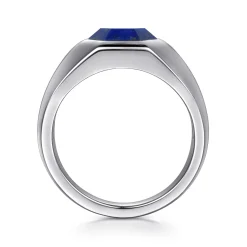 Clearance Gabriel & Co. Wide 925 Sterling Silver Signet Ring with Faceted Lapis Stone in High Polish Finish