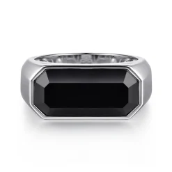 Discount Gabriel & Co. Wide 925 Sterling Silver Signet Ring with Faceted Onyx Stone in High Polish Finish